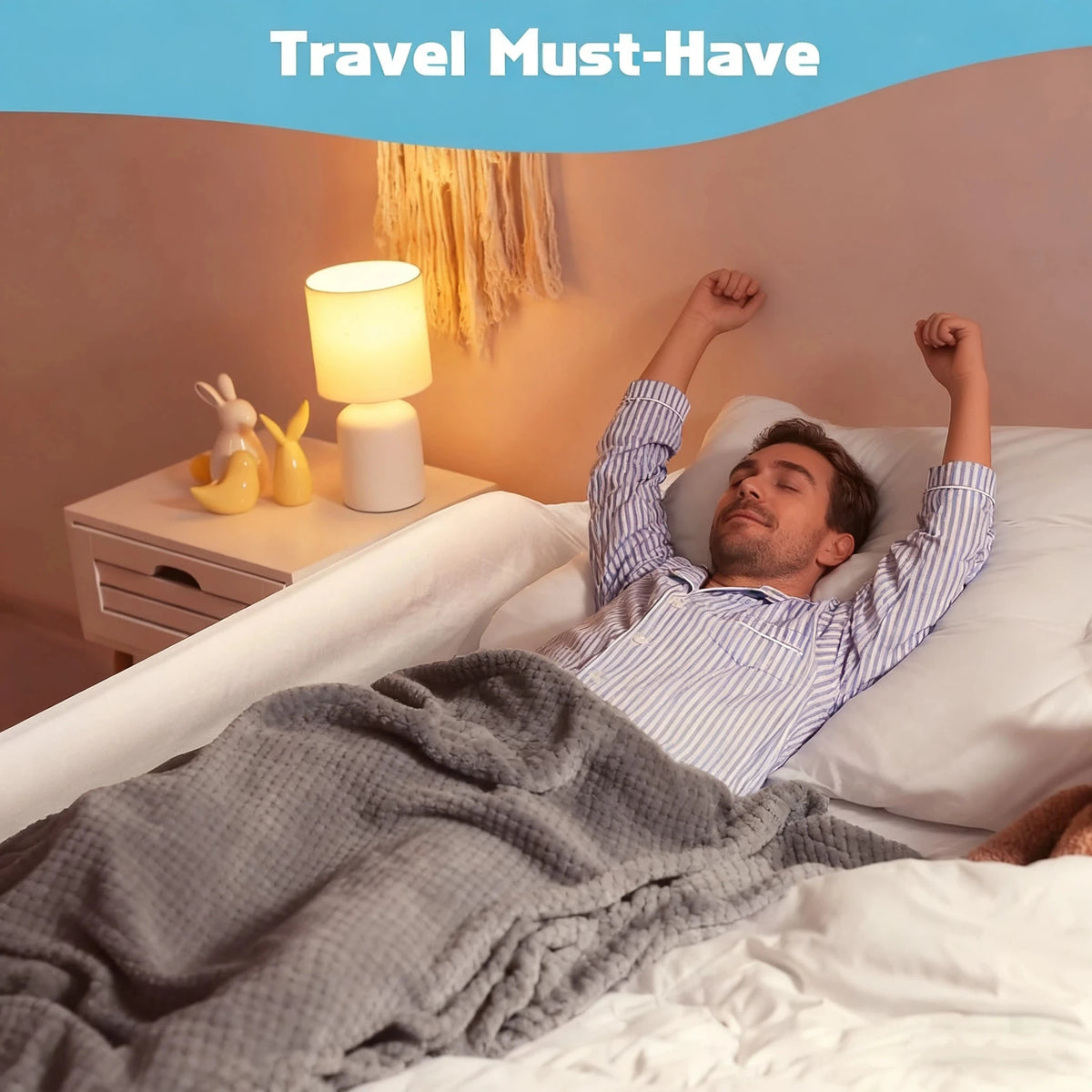 1/2 Travel Bed Rail, Inflatable Folding Travel Bed Rail, Portable Inflatable Bed Guardrail, Suitable for Foldable, Single, Doubl