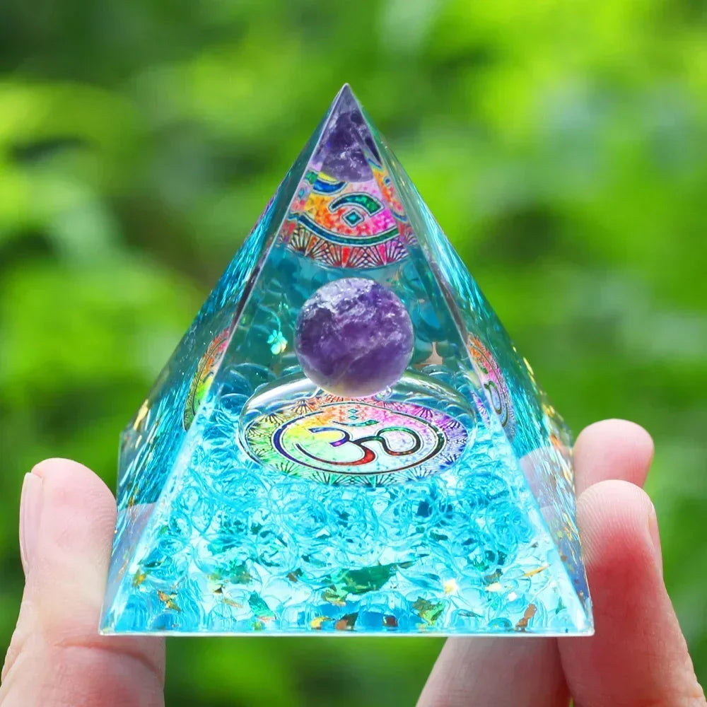 Energy Pyramid Orgonite Reiki Natural Amethyst Ball Healing Crystals Chakra Tool Ornaments Resin Stones Craft Kids Gift
