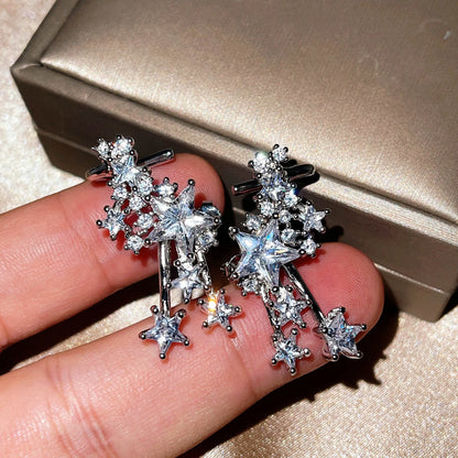 Foydjew 2022 New Design Five-pointed Star 925 Silver Needle Earrings Shiny AAA Zircon Clip Earring Ear Accessories For Women