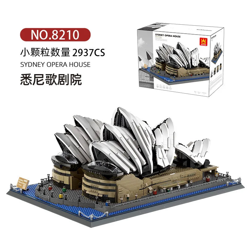 WANGE City Architecture Sydney Opera Santorini Building Blocks Chamartin Stadium Mosque Assembled Model Collection Toys For Gift