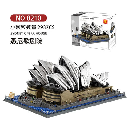 WANGE City Architecture Sydney Opera Santorini Building Blocks Chamartin Stadium Mosque Assembled Model Collection Toys For Gift