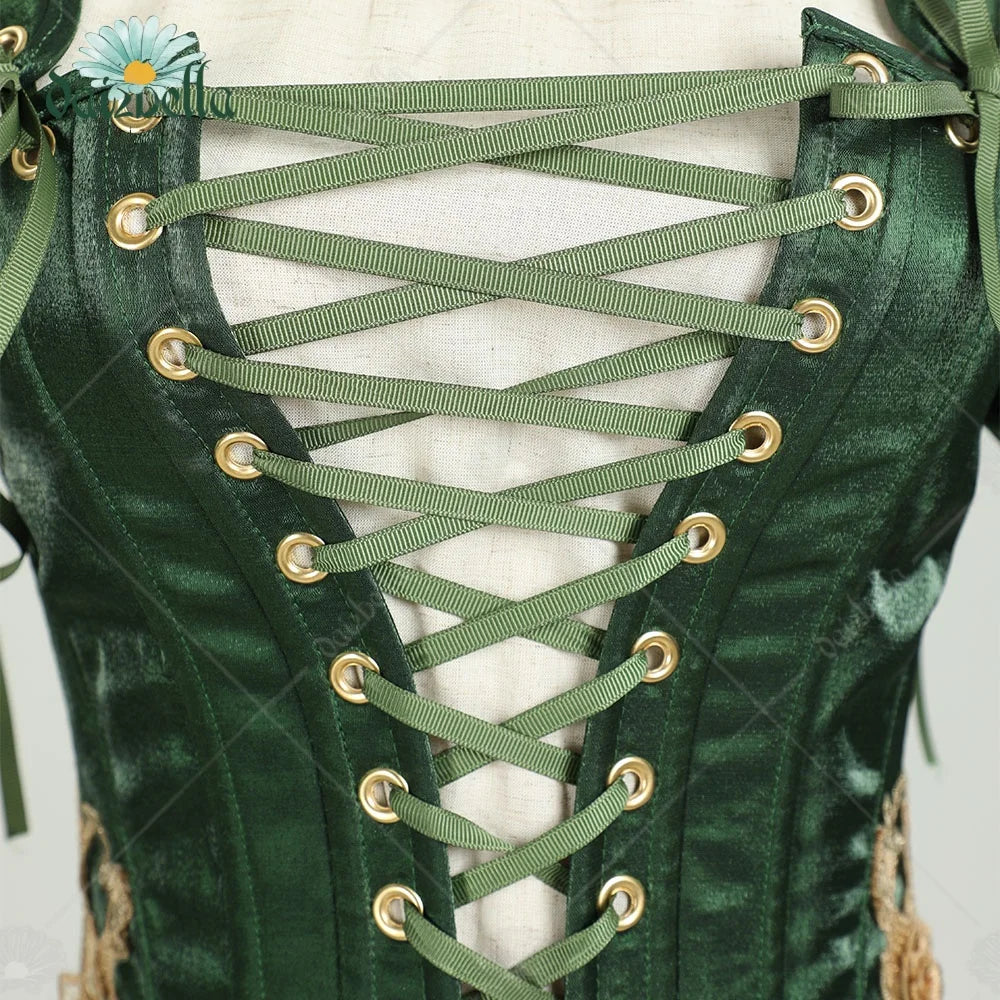 DAIZBELLA Women's Medieval Renaissance Costume Elf Style Only Green Dress with Sleeves for Halloween Cosplay Costume