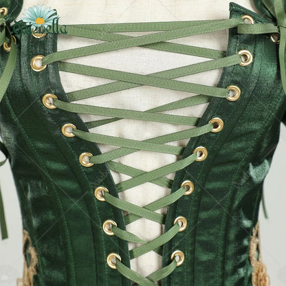 DAIZBELLA Women's Medieval Renaissance Costume Elf Style Only Green Dress with Sleeves for Halloween Cosplay Costume
