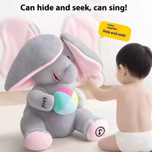 Peekaboo Elephant Plush Toy, Flappy Ears Sensory Baby Toy With Music, Soft Educational Learning Toy