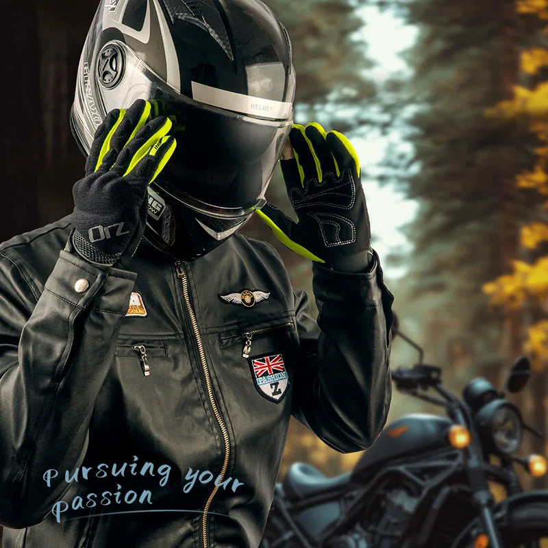 ORZ Motocross Anti-Skid Breathable Riding Racing Head Locomotive Touch Screen Full Finger Gloves Men Summer