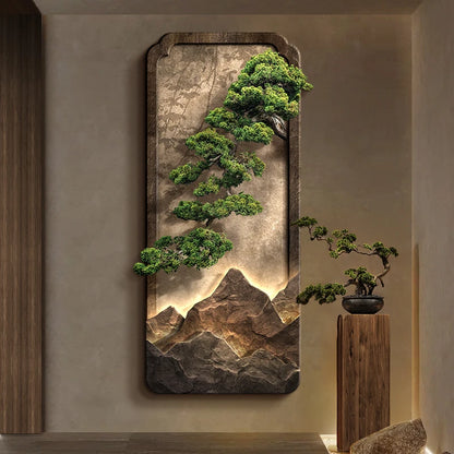 Chinese style entrance decoration painting, vertical landscape painting, corridor hanging painting, high-end door wall lamp