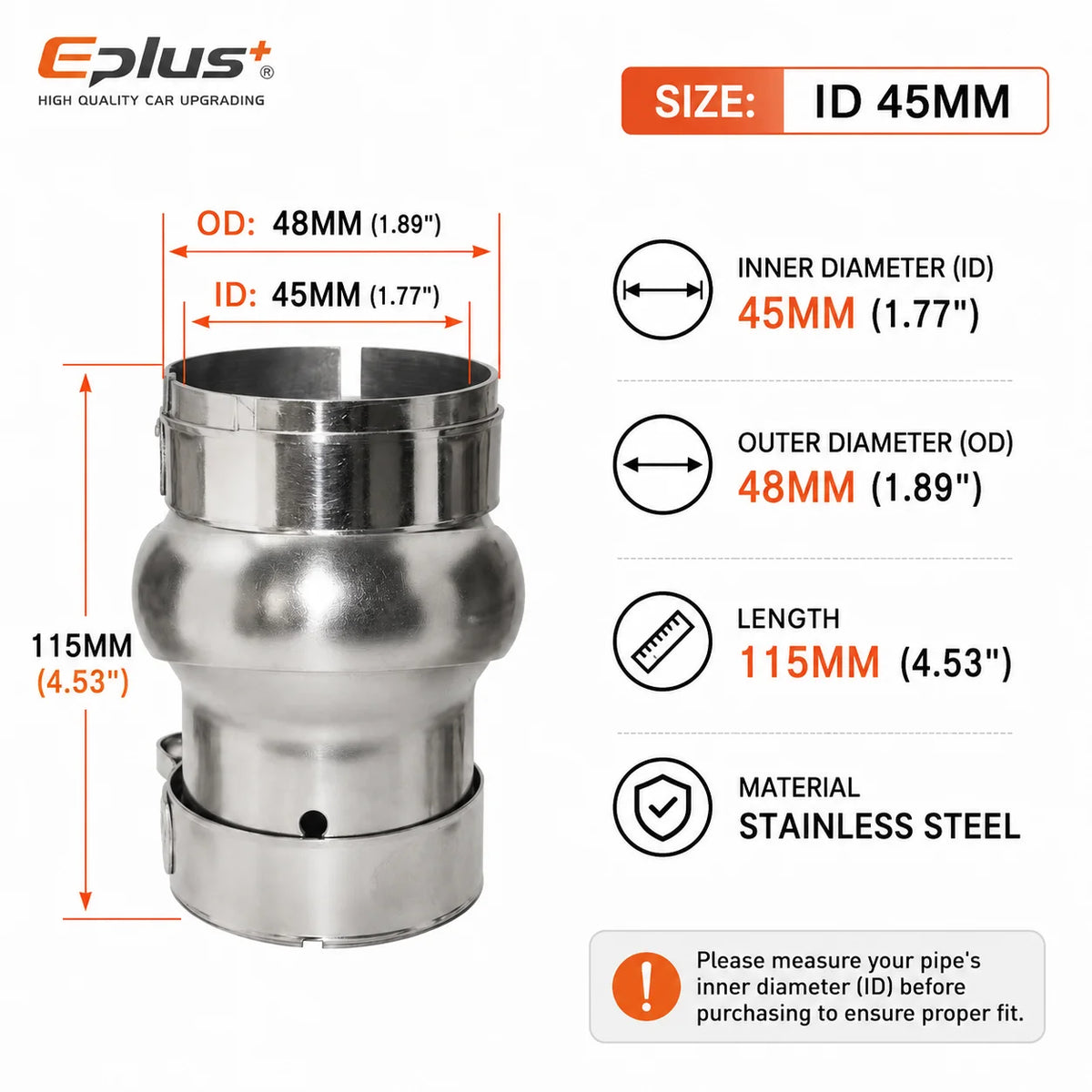 EPLUS Car Exhaust Pipe Stainless Steel Universal Connector Adjustable Swivel Joint Pipe Clamp-On Design No Welding Needed