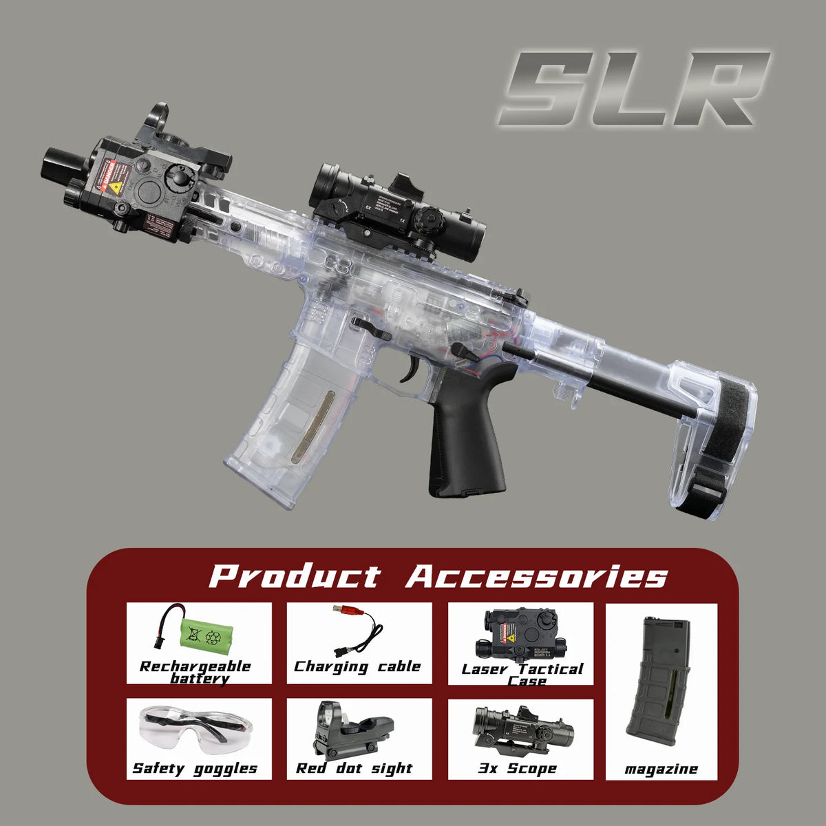 SLR Nylon Electric Gel Ball Blasting Toy Gun, Automatic Splash Ball Blaster, Suitable for Outdoor Shooting Games [No Bullets]
