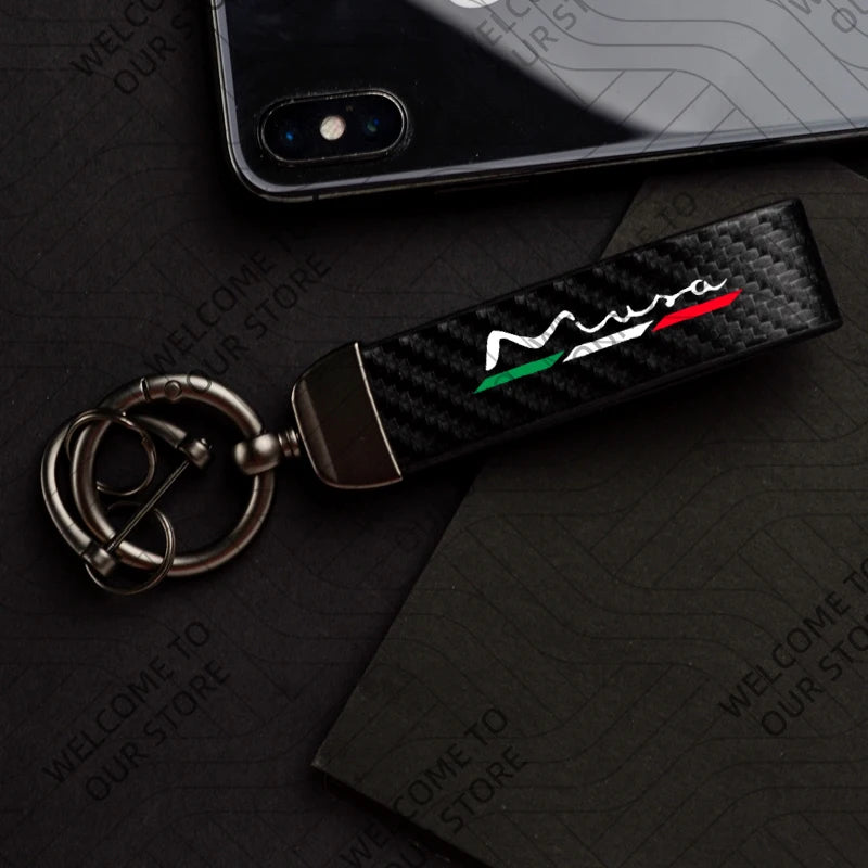 DELTA MUSA LANCIA Logo Car Carbon Fiber Leather Keychain