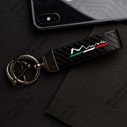 DELTA MUSA LANCIA Logo Car Carbon Fiber Leather Keychain