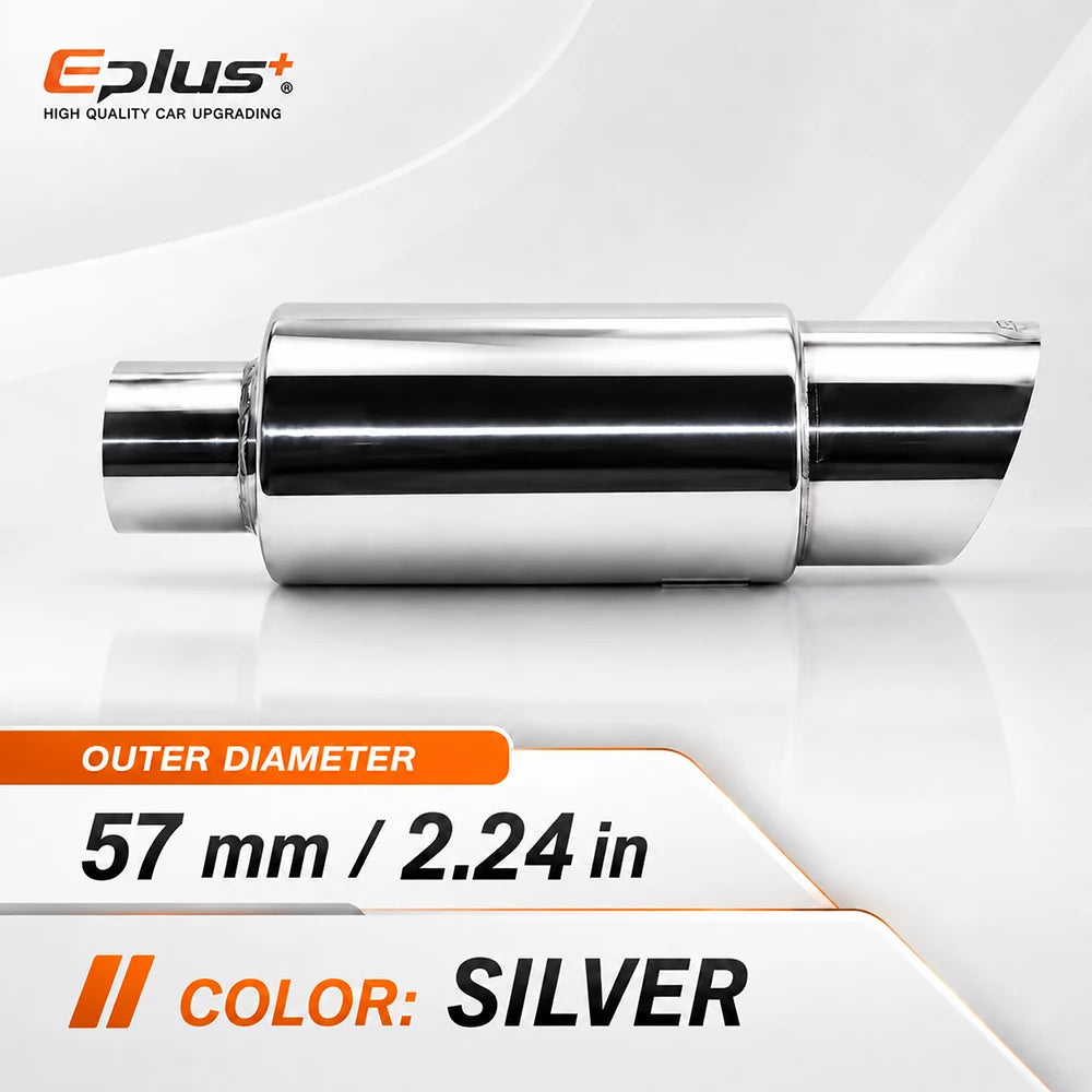 EPLUS Universal Car&Motorcycle Stainless Steel Exhaust Muffler Slant Cut Tip Car Exhaust Resonator 51/57/63mm Inlet