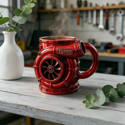 3D Turbocharger Shape Mug, BorgWarner Style Coffee Cup, Creative Car Engine Mug for Car Lovers, Stainless Steel/Resin Tea Mug, U