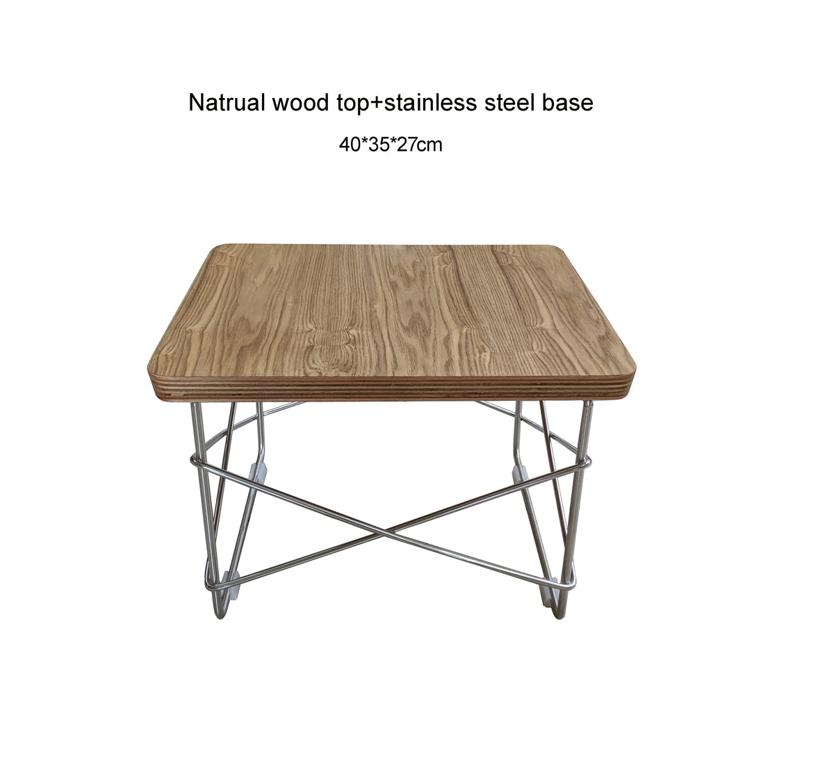 Small Sidetable LTR Low Table Plywood Rectangle Top Stainless Steel Frame Small Home Decoration Wire Base Table