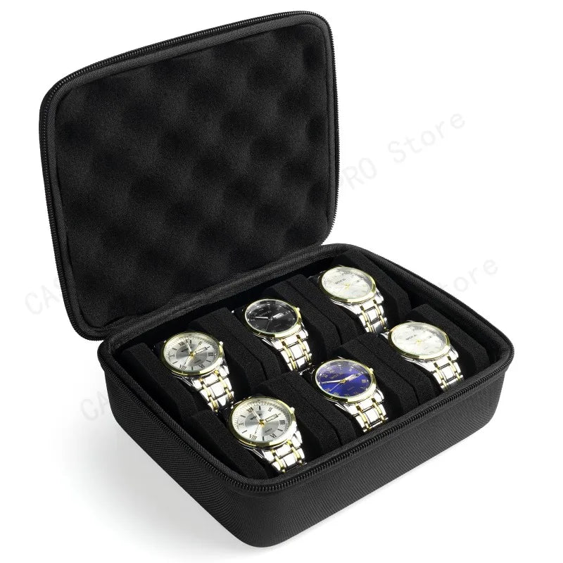6 Slots Hard Shell Watch Storage Box, Carry Case, Display Organizer, Watch Box Holder Display Cabinet, Ideal for Gifts