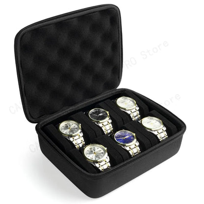 6 Slots Hard Shell Watch Storage Box, Carry Case, Display Organizer, Watch Box Holder Display Cabinet, Ideal for Gifts