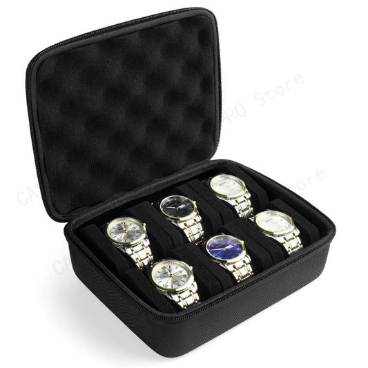 6 Slots Hard Shell Watch Storage Box, Carry Case, Display Organizer, Watch Box Holder Display Cabinet, Ideal for Gifts