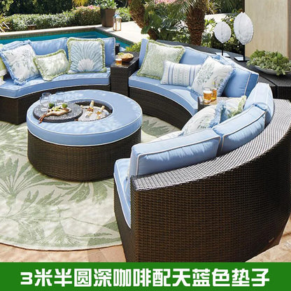 Outdoor round rattan sofa combination garden courtyard semi-circular rattan chair sofa outdoor hotel curved living room sofa
