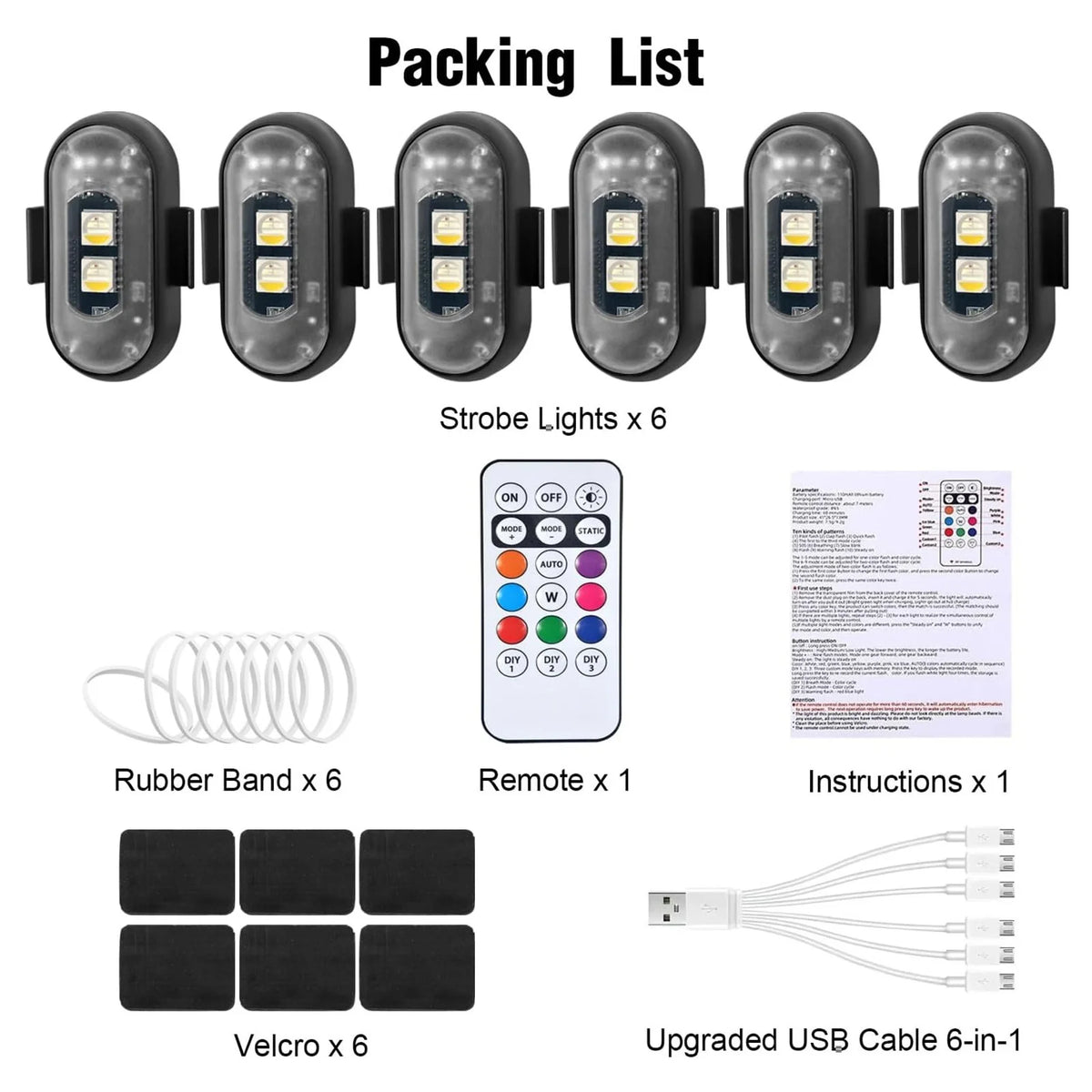 Wireless LED Strobe Lights with Remote Control, 8 Colors Rechargeable Anti-Collision LED Warning Lights for Car Motorcycle Bike