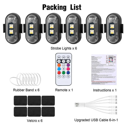 Wireless LED Strobe Lights with Remote Control, 8 Colors Rechargeable Anti-Collision LED Warning Lights for Car Motorcycle Bike