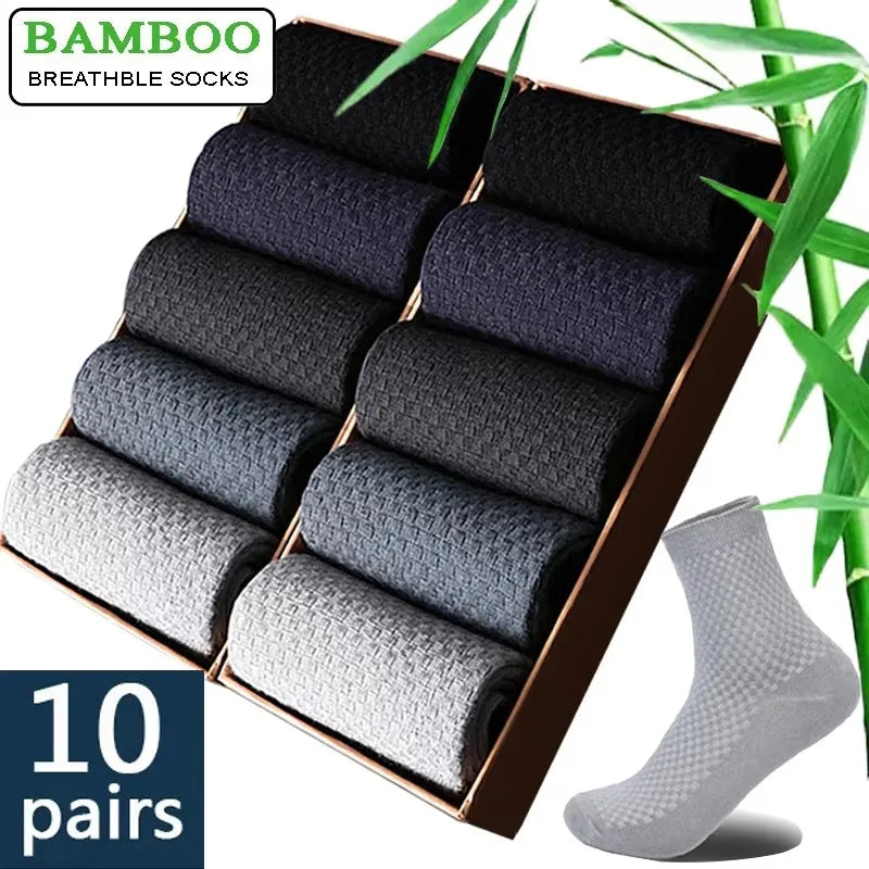 10 Pairs/Lot Men's Bamboo Fiber Socks Autumn Long Black Business Casual Man Dress Sock Gift Plus Size 42-45