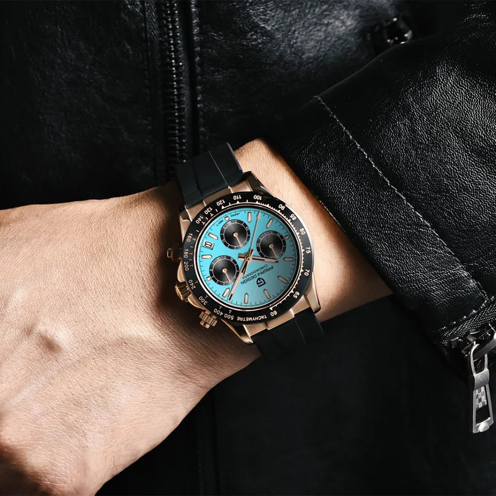 PAGANI DESIGN 40MM V2 Sky Blue Dial Classics Men Quartz Watches Sapphire Retro Chronograph Stainless Steel Waterproof Watch Men
