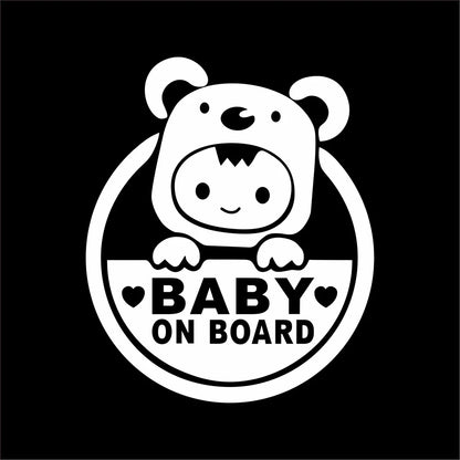 Baby On Board" Reflective Car & Motorcycle Decal - Durable Pvc, Cartoon Safety Warning Sticker For Windows