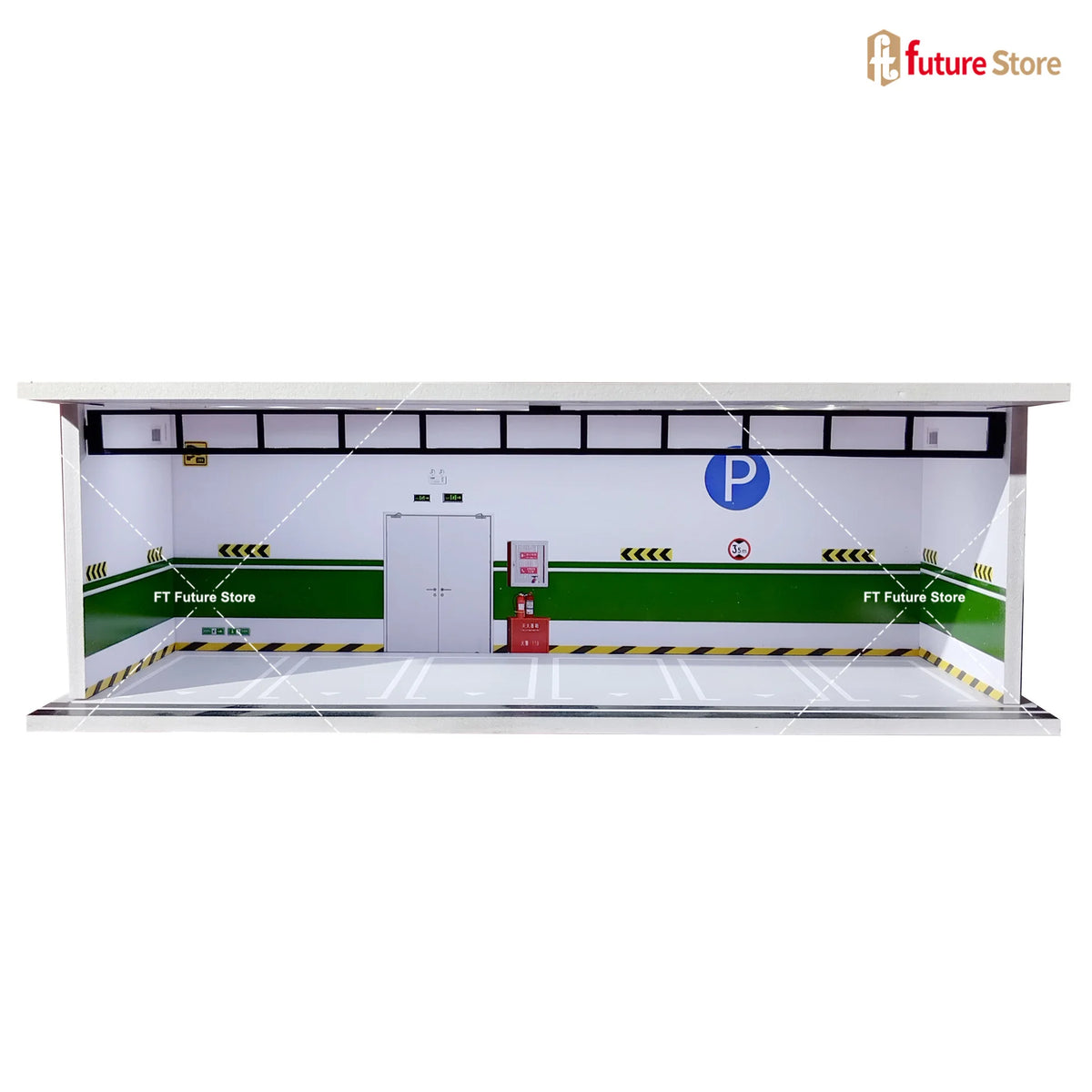 1/64 Scale Garage Scene Model Lighting Assembled Parking Lot Diorama Parking Place for Miniatures Figure Cars Display