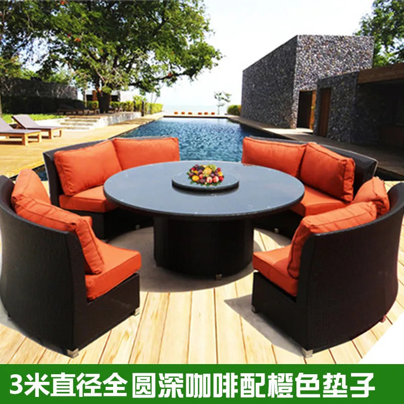 Outdoor round rattan sofa combination garden courtyard semi-circular rattan chair sofa outdoor hotel curved living room sofa