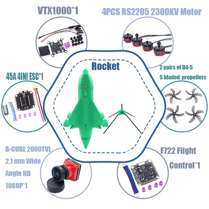 B-CUBE Rocket 5inch FPV Drone Frame Kit Carbon Fiber Racing Drone Quadcopter Freestyle INAV Beatflight F722 Ardupilot Flight