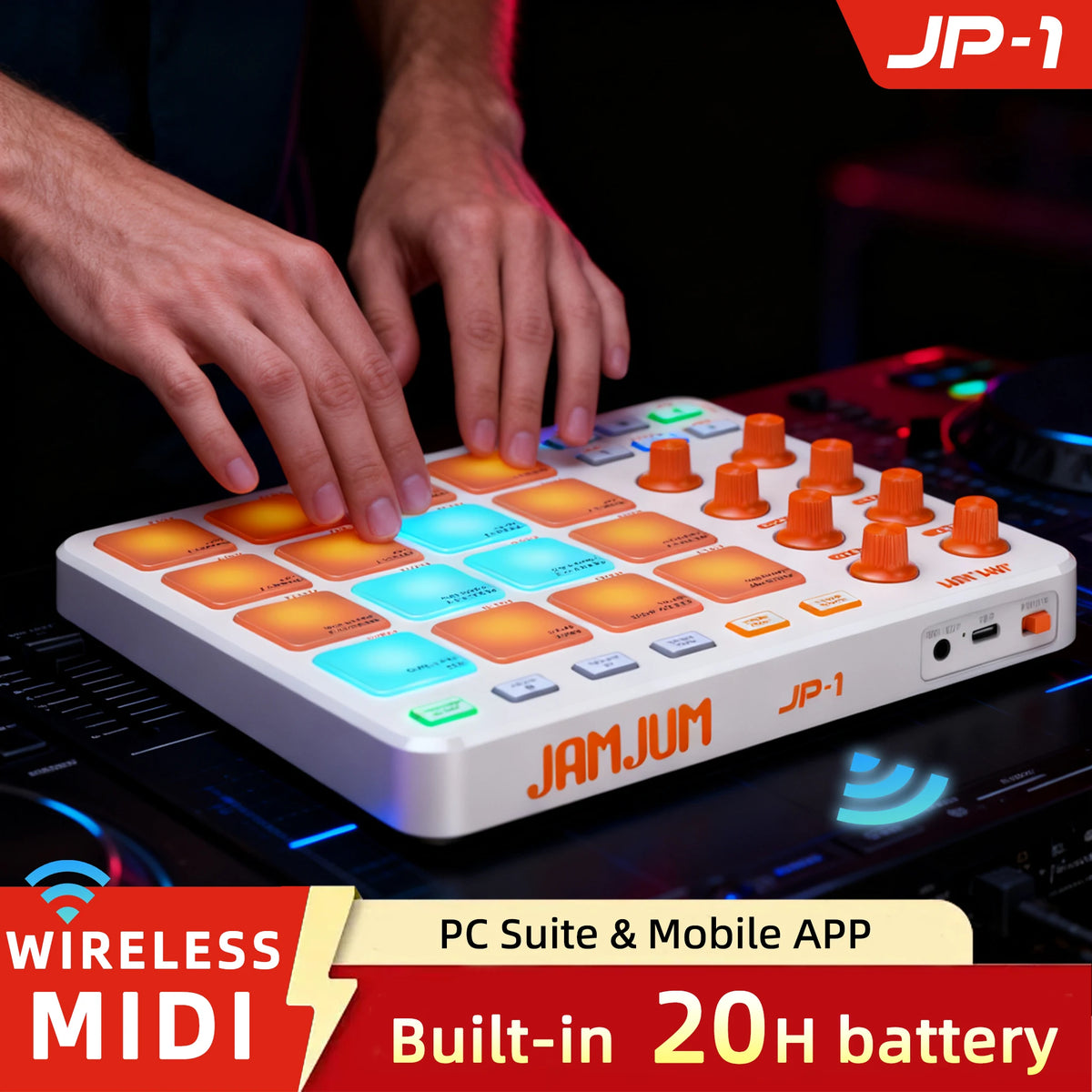 JAMJUM JP-1  Wireless MIDI Controller Pad with 16 RGB Backlit Led USB-C Interface Portable Design Small MIDI Pad