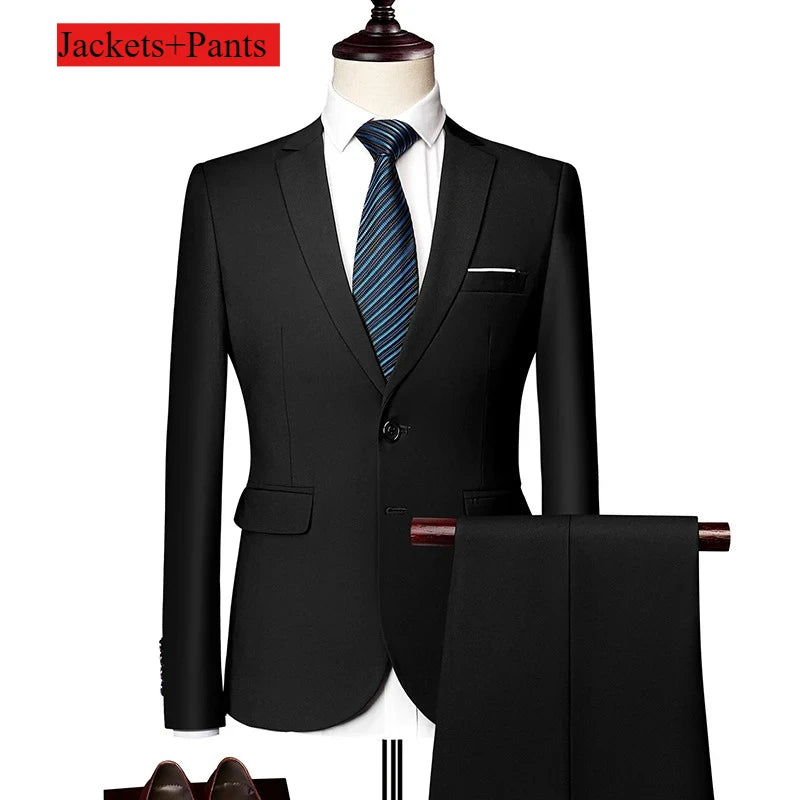 Classic Wedding Tuxedos Casual Solid Suits Slim Fit 3/2 Pieces Groomsmen Suit Male Formal Business Men Clothing