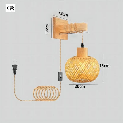 Bamboo Lantern Wall Lamp Natural Rattan Wicker E27 Chandeliers Hand-Woven Bamboo Room Decor Lampshades Wall Light Fixtures