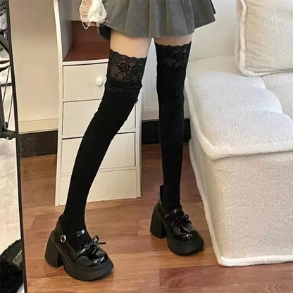 1/2pairs Korean Sexy Lace High Stockings Women Girls Thigh High Over The Knee Stockings Lolita Ladies Girls Warm Boot Long Socks