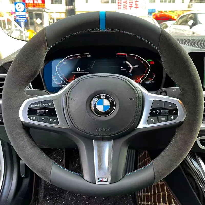 Hand Stitched Non-slip Car Steering Wheel Cover  for BMW M Sport G30 G02 X5 F40 F41 g82 M4 DIY Soft Suede Car Interior