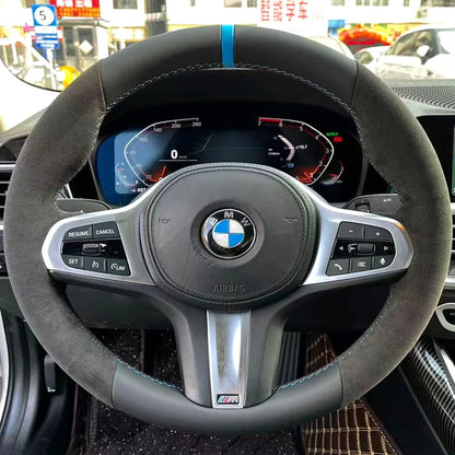 Hand Stitched Non-slip Car Steering Wheel Cover  for BMW M Sport G30 G02 X5 F40 F41 g82 M4 DIY Soft Suede Car Interior