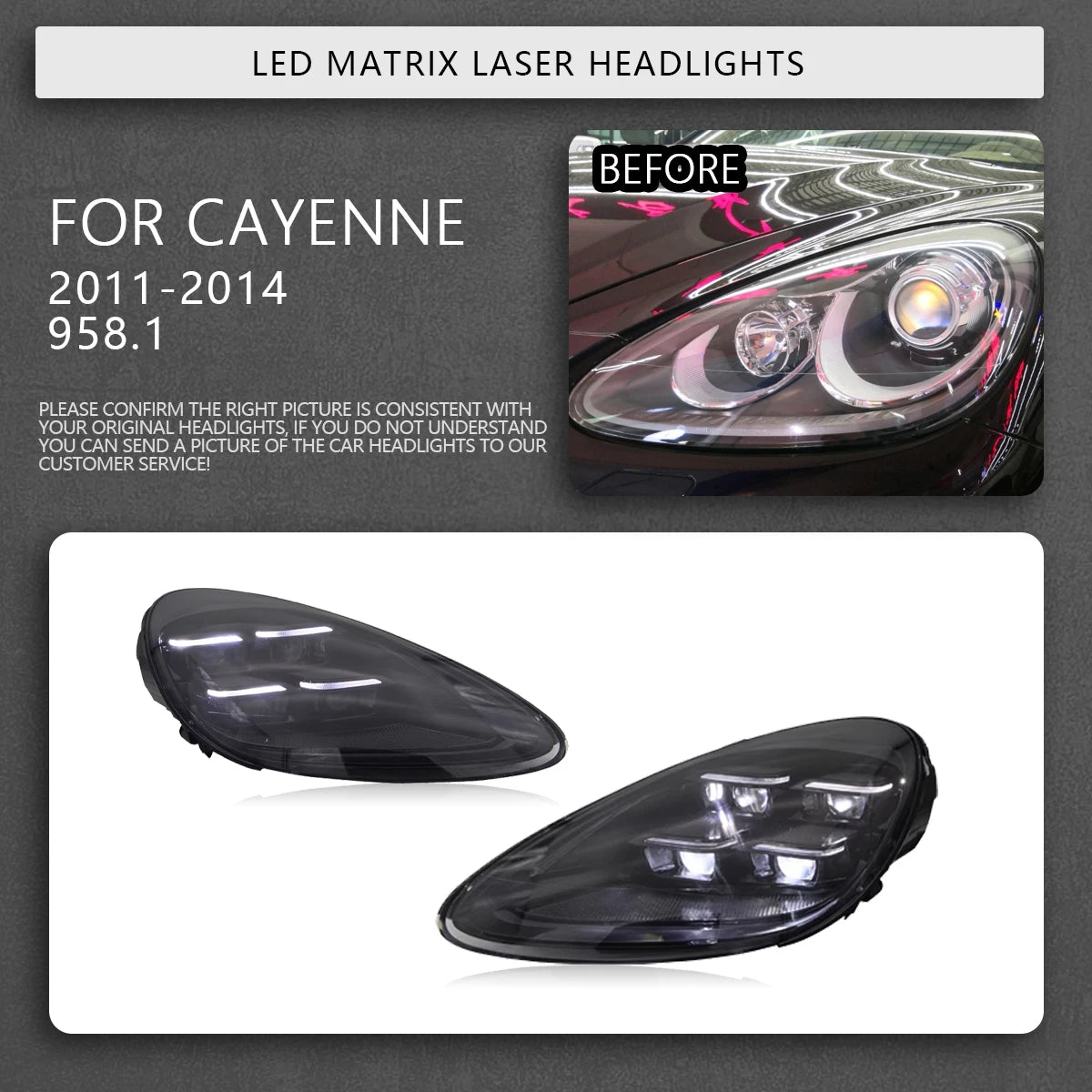Car Lights For Porsche Cayenne Headlights 2011-2017 958 LED Laser Matrix Head Lamps Upgrade 2024 Style