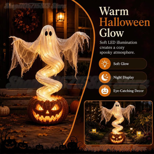 Swirling Ghost Pumpkin Yard Lamp,LED Halloween Floor Garden Light  | Lighted Outdoor Ghost Pumpkin Decor for Halloween