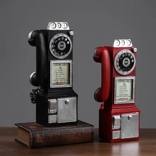 Vintage Rotate Classic Look Dial Pay Phone Model Retro Booth Home Decoration Ornament Phone Booth Call Telephone Figurine