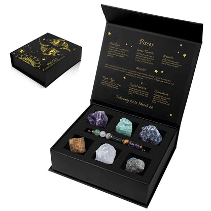12 Constellation Zodiac Sign Gift Box Lapis Lazuli Amethysts Rope Bracelet With Irregular Raw Stone Libra Leo Birthday Jewelry