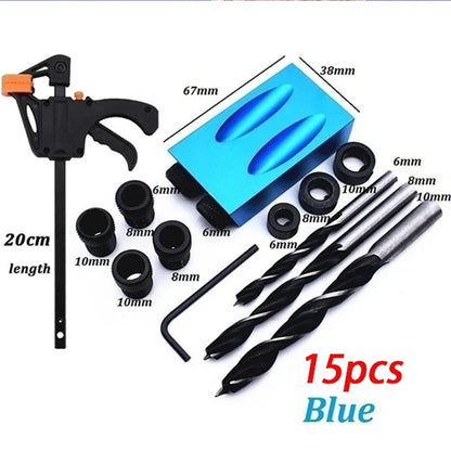 New 7/14/15Pcs Pocket Hole Screw Jig 15 Degrees Dowel Drill Joinery Kit Carpenters Wood Woodwork Guides Joint Angle Locator Tool
