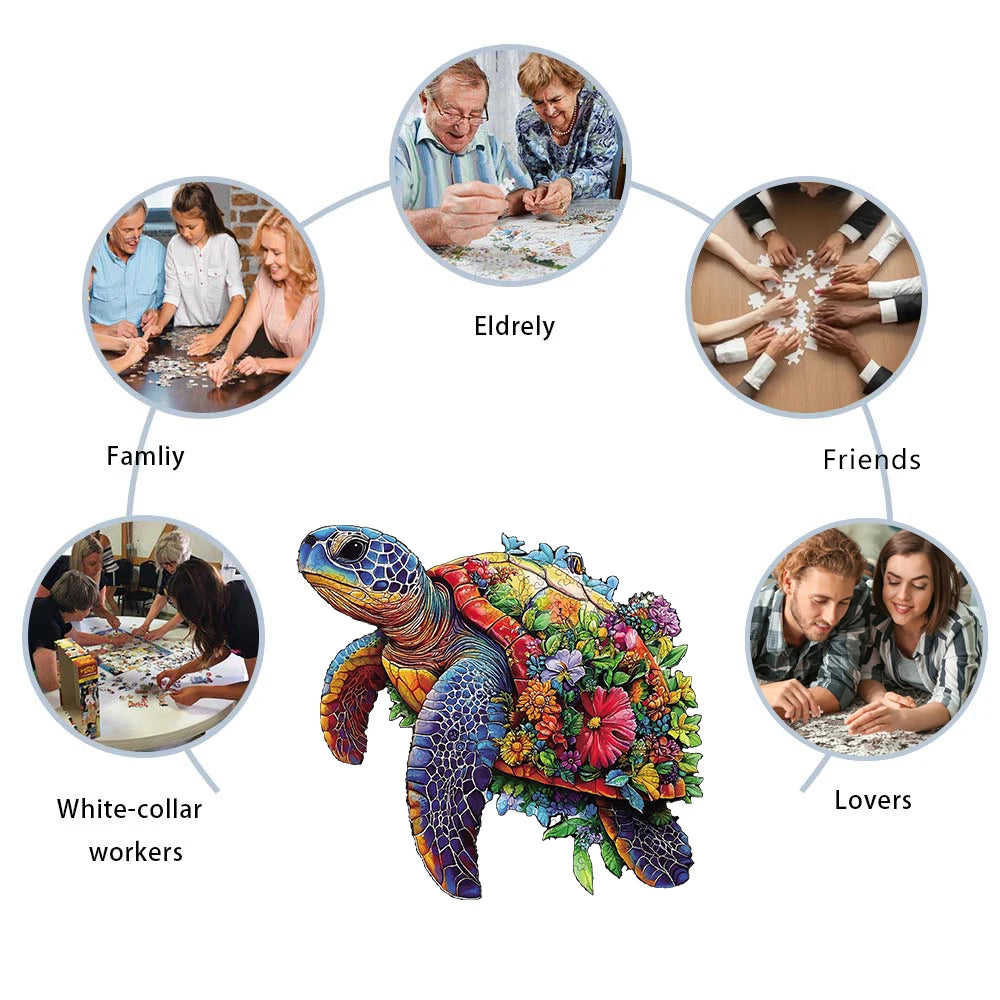 Flower Sea Turtle Wooden Puzzle, Irregular Animal Shaped Pieces, High-difficulty Magic Puzzle Intellectual Toys