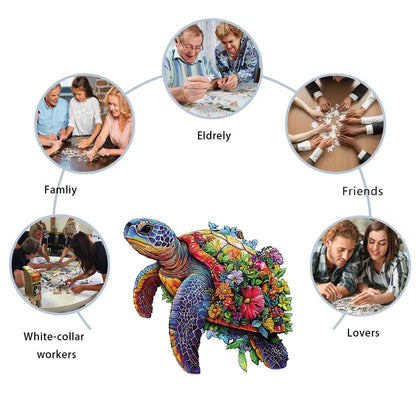 Flower Sea Turtle Wooden Puzzle, Irregular Animal Shaped Pieces, High-difficulty Magic Puzzle Intellectual Toys
