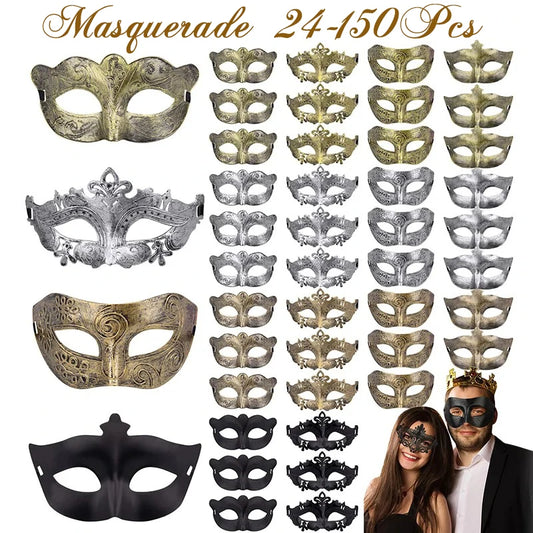 24-150Pcs Couple Masquerade Masks Bulk Venetian Carnival Mask Mardi Gras Antique Vintage Mask for Woman Men Prom Party Costume