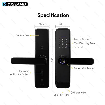 Fingerprint Lock Waterproof Wifi Remote Control Bluetooth TTLock App Card Digital Code Keyless Electronic Smart Door Lock
