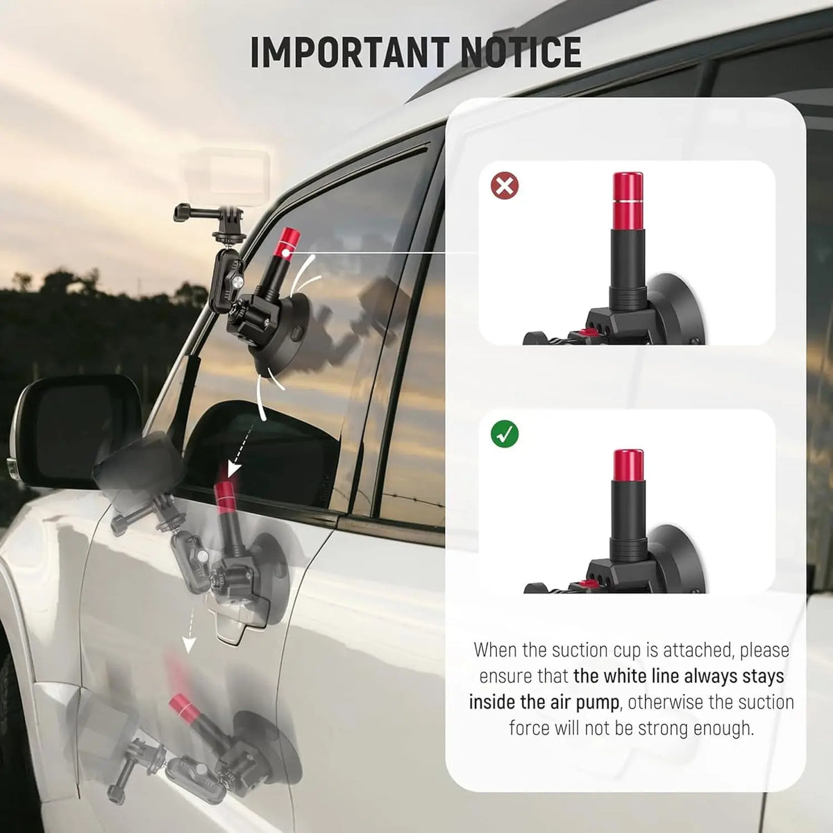 NEEWER Triple Suction Cup Car Mount Kit with Action Camera Adapter,2in1 Extension Pole Selfie Stick For GoPro Insta360 CA065