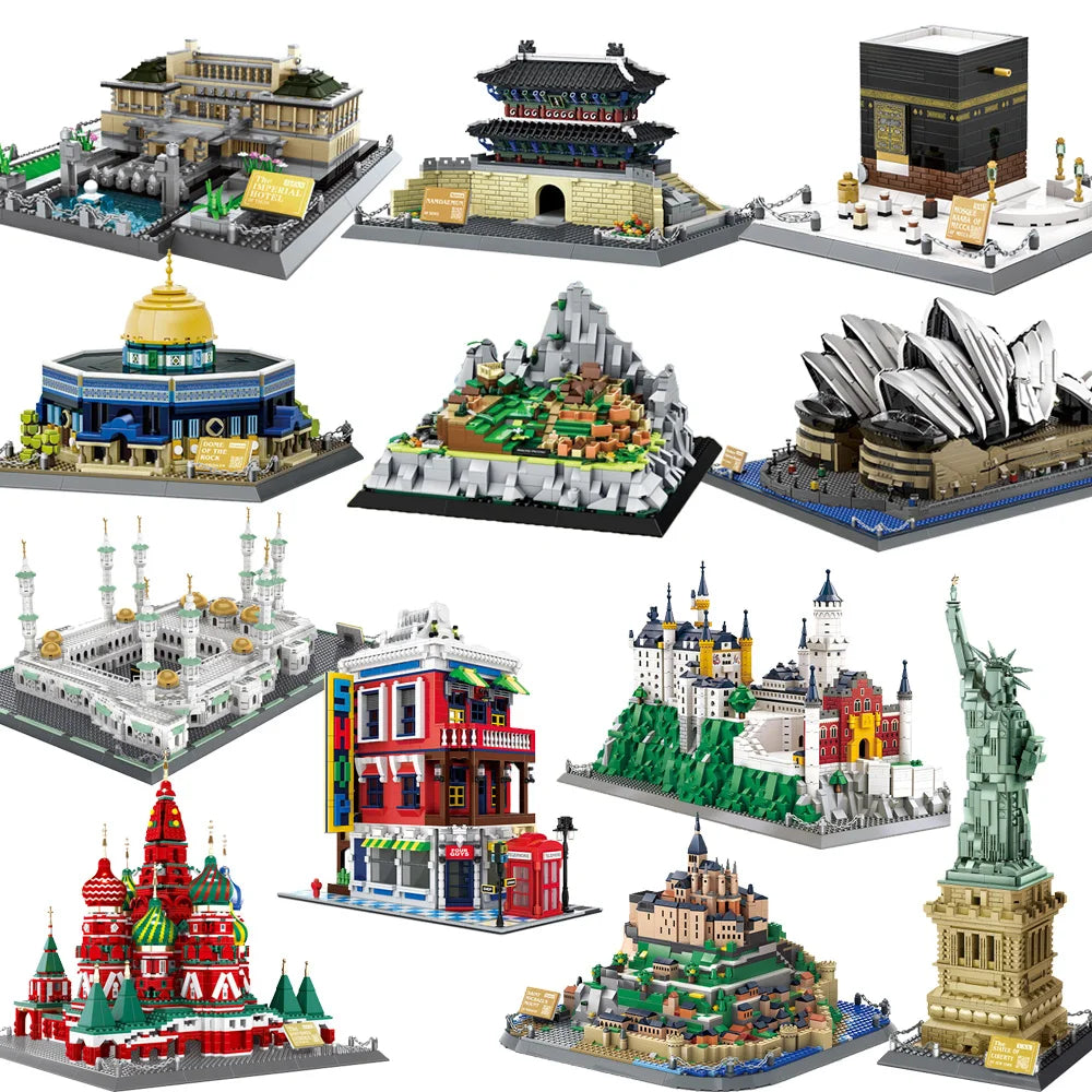 WANGE City Architecture Sydney Opera Santorini Building Blocks Chamartin Stadium Mosque Assembled Model Collection Toys For Gift