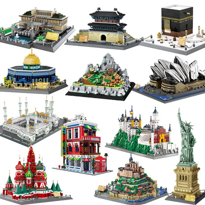WANGE City Architecture Sydney Opera Santorini Building Blocks Chamartin Stadium Mosque Assembled Model Collection Toys For Gift