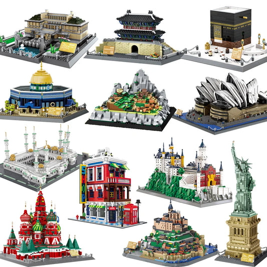 WANGE City Architecture Sydney Opera Santorini Building Blocks Chamartin Stadium Mosque Assembled Model Collection Toys For Gift