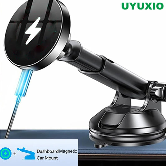 UYUXIO Dashboard Magnetic Wireless Car Phone Charger Adapter 15W  Windshield Car Phone Holder for iPhone 16 15 14 Pro Max 12