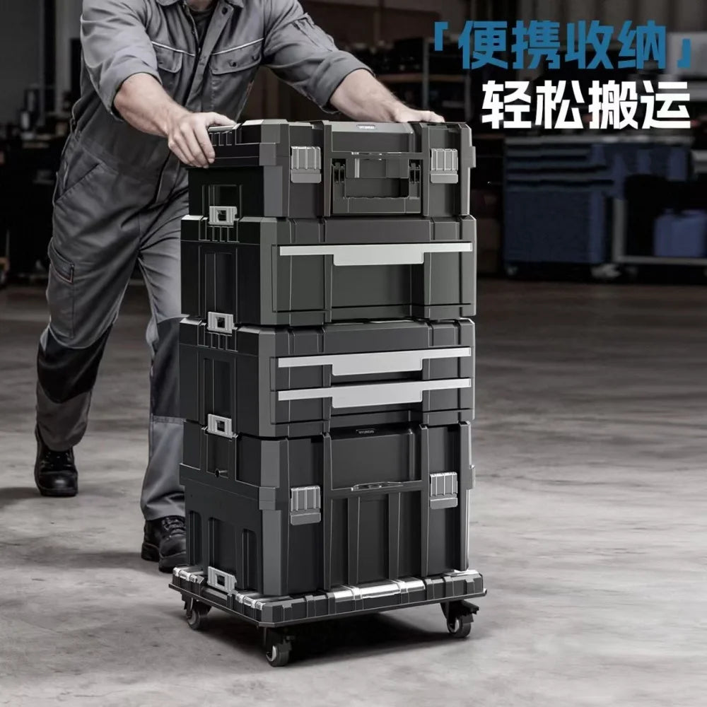 Stackable Modular Combo Toolbox Set -Portable Combo ToolBox with Wheels for Space-Saving Modular Assembly & Easy Mobility!